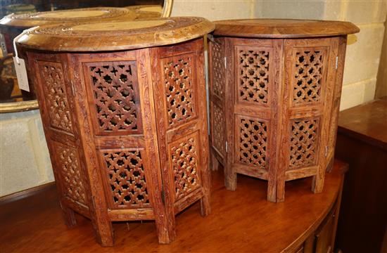 Two Indian carved hardwood occasional tables, width 45cm, depth 45cm, height 47.5cm